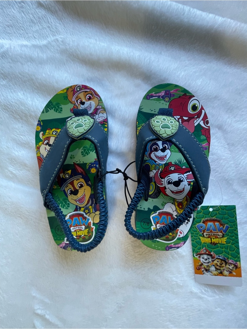 Paw Patrol Dino Movie Kids Green & Navy Flip Flop Sandals